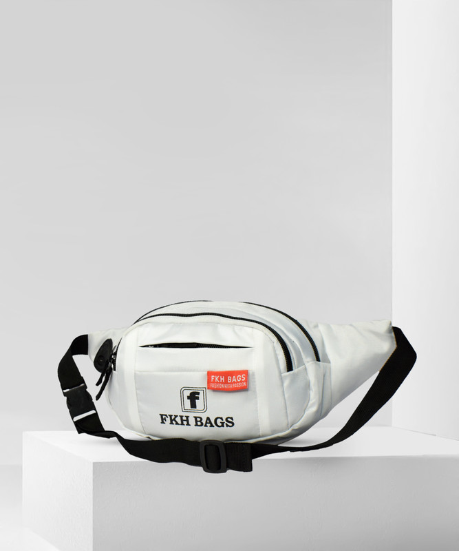 fkhbags flufee white waistbag Real waist bag Elegant Style Travel Pouch Passport Holder with Adjustable Strap(White)