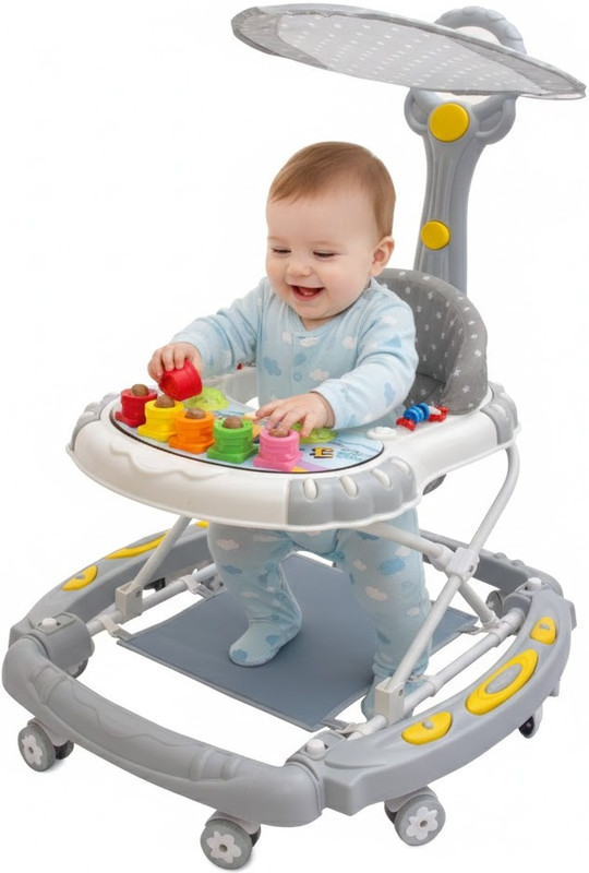 inzee Musical Walker & Rocker With Parent Rod(Grey)