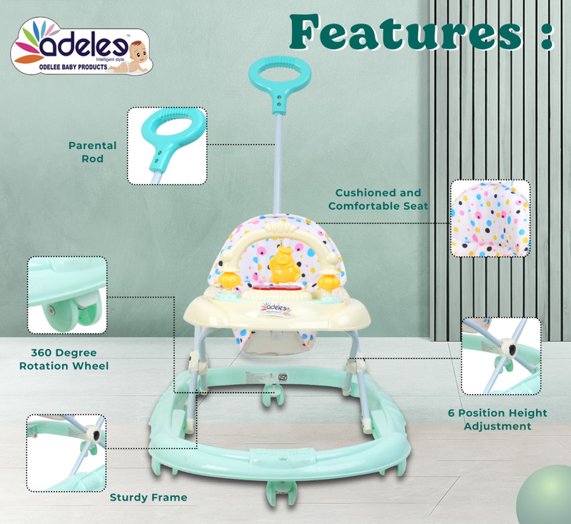 ODELEE Musical Activity Walker With Parent Rod(Green, Beige, Orange)