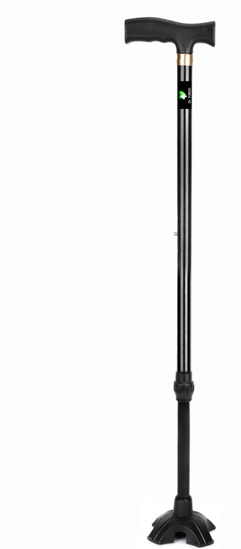 Dr. TORSO Black Rubber base II Walking Stick with Self Standing Base and Adjustable Height Walking Stick