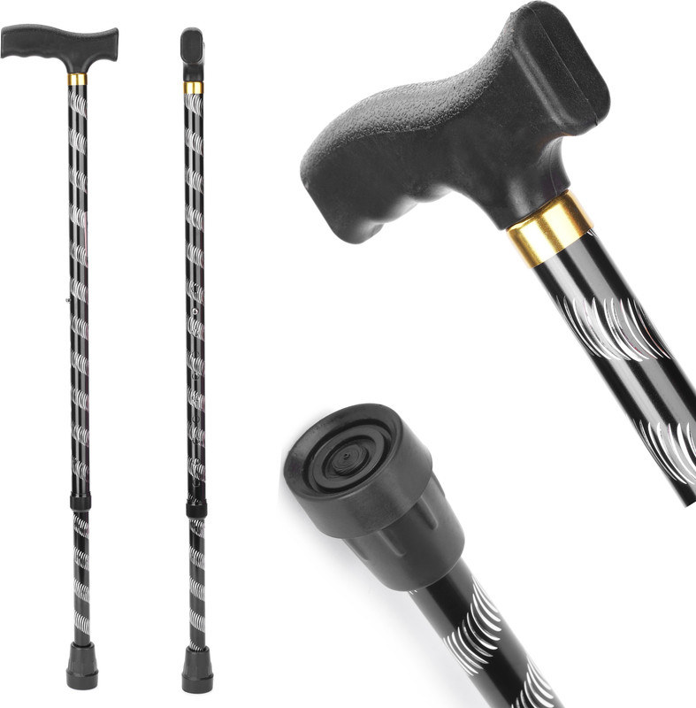 IWALK Black Carved Stylish Aluminum Adjustable Cane Walking Stick