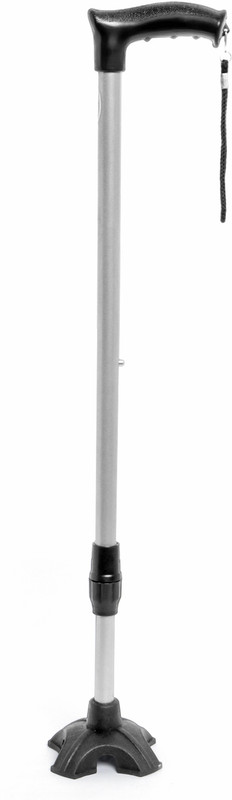 DNS CARE 4 Leg Walking Stick Adjustable Height Silver Base Walking Stick