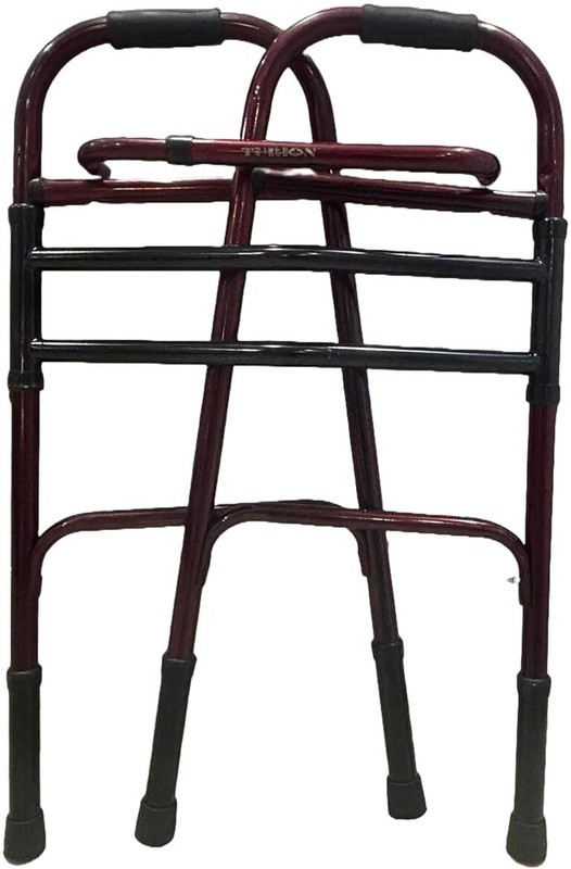 Turion Folding Walker Adjustable Height with Double Bar Support | Black & Red Walking Stick