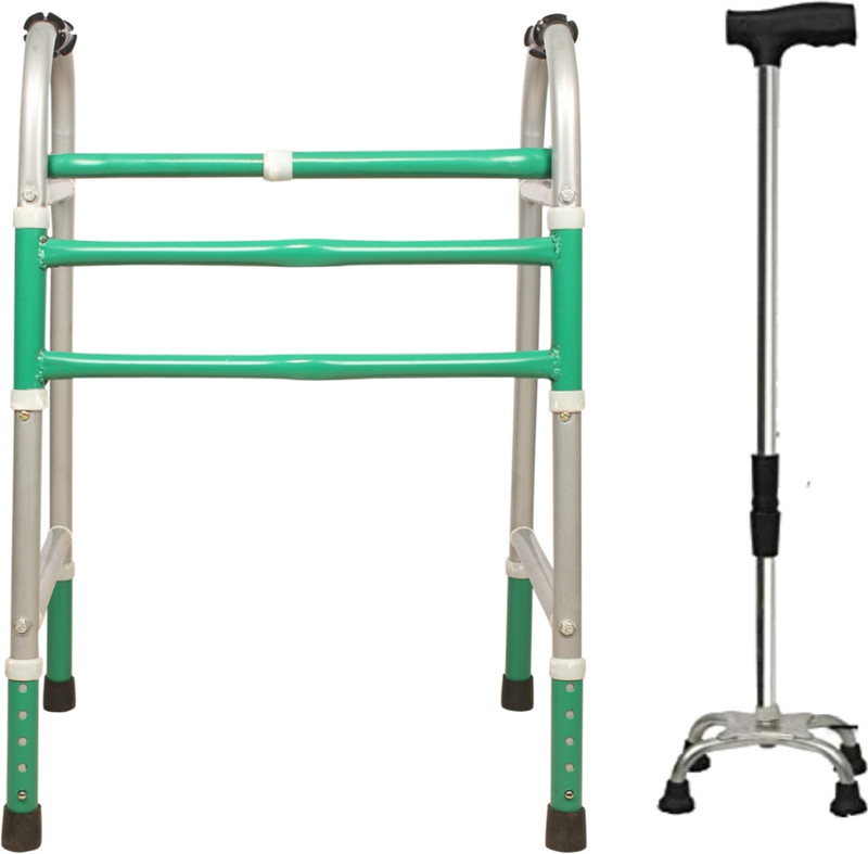 kgn surgical Portable Light Weight Height Adjustable Foldable WS 999 Walker foradult (COMBO) Walking Stick
