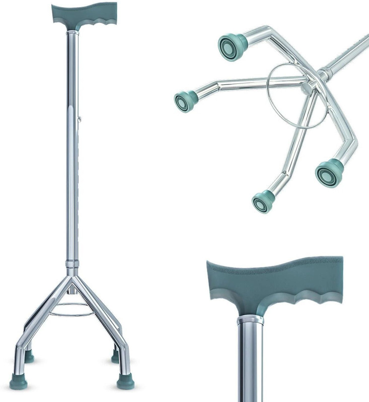 AGEasy Quadbase Four-Legged Walking Stick for Seniors| Lightweight, Adjustable Height Walking Stick