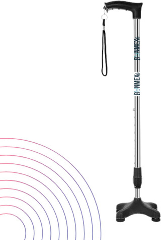 RUNMEX Black Quad Support Walking Stick – PVC Base with Adjustable Height Walking Stick