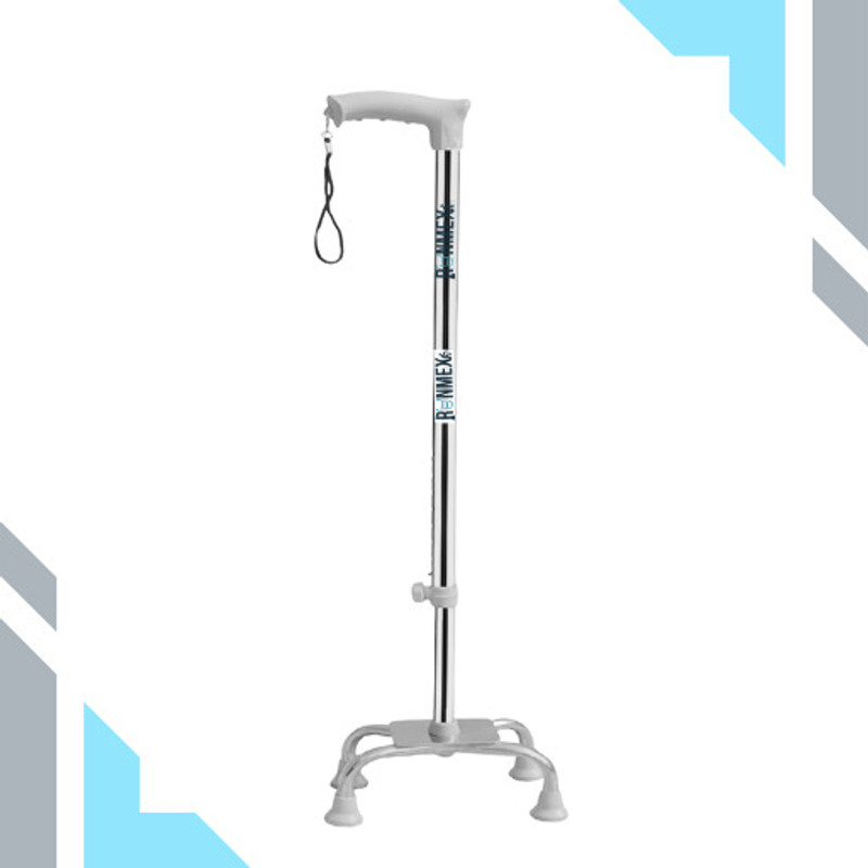 RUNMEX Height Adjustable Walking Stick – Broad Base Chrome Dori, Grey, Non-Slip Walking Stick