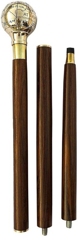 Calvin handicrafts Nautical Wooden Cane World Globe Vintage Walking Stick Fold-able Cane Walking Stick