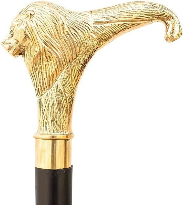 DOLENTERPRISES Brass Walking Stick Solid Vintage Designer Lion Head Wooden Cane Antique Style Walking Stick