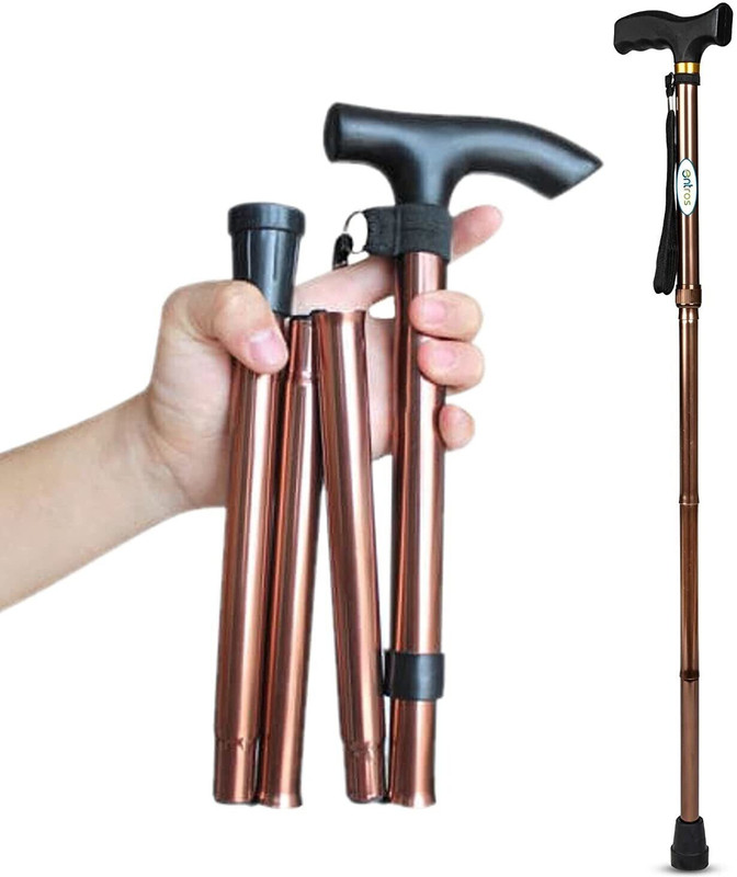 Entros Premium Hight Adjustable Aluminum Single L-Shaped Folding Walking Stick - KL920L (Brown) Walking Stick