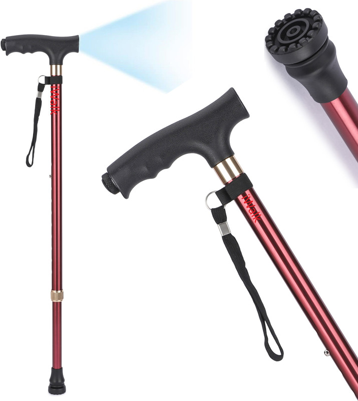 IWALK Aluminum Imported Walking Sticks with Torch/Led Light for Men/Women Premium Red Walking Stick
