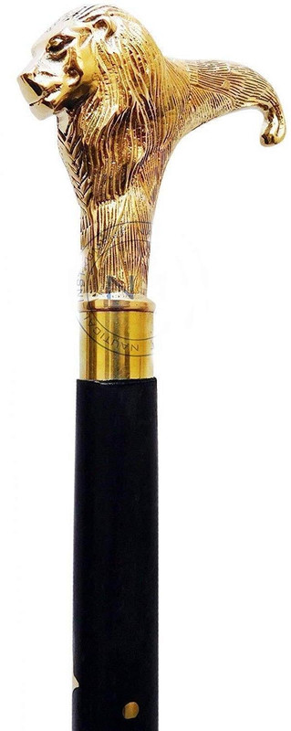 ShaniyaHub Brass Lion Head Design Handle Wooden Foldable Walking Stick Men/Women(Z05) Walking Stick