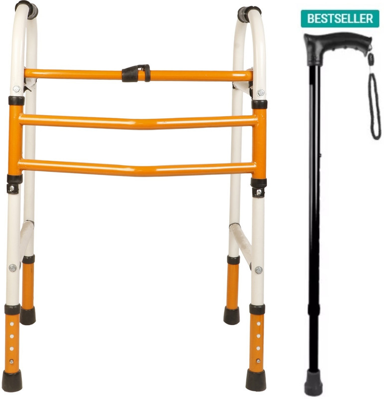 house of common *Portable Light Weight Height Adjustable Foldable Walking Stick(Orange)(Black Walking Stick
