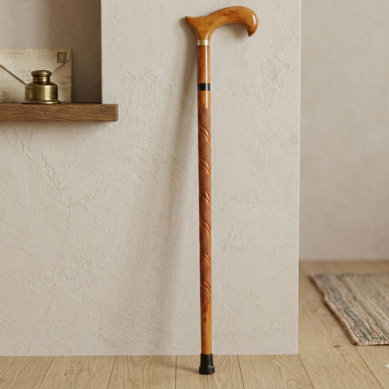 Jjwoodcreation Premium Handcrafted Wooden Walking Stick with Ergonomic Derby Handle(Brown) Walking Stick