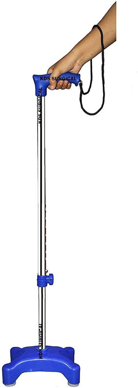 roston Surgical Four Leg Quadripod chrome Height Adjustable Men/Women/Old Age People With Hand Support Walking Stick