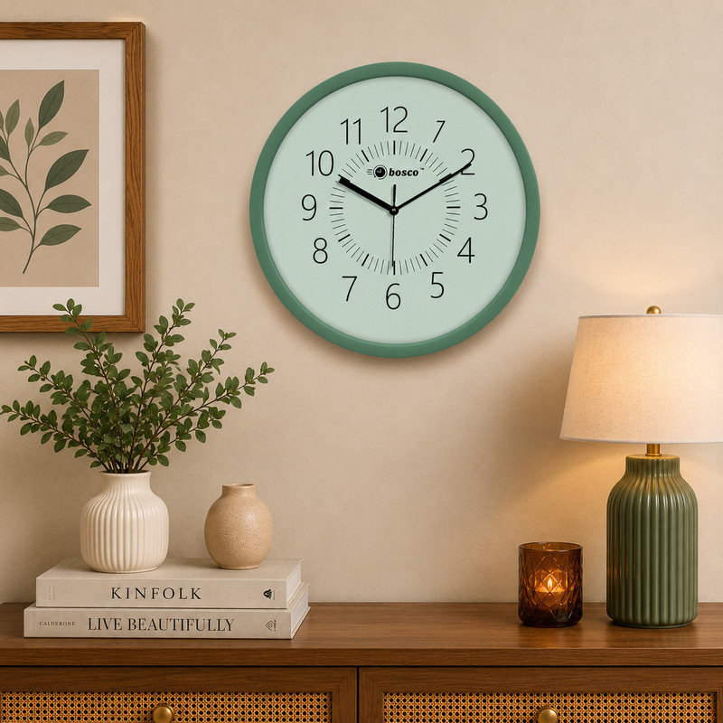 BOSCO Analog 28 cm X 28 cm Wall Clock(Green, With Glass, Standard)