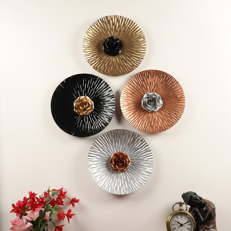 Amaya Decors Rose Wal Decor Set of 4 Pack of 4(12 inch X 12 inch, Gold, Silver, Black, Copper)