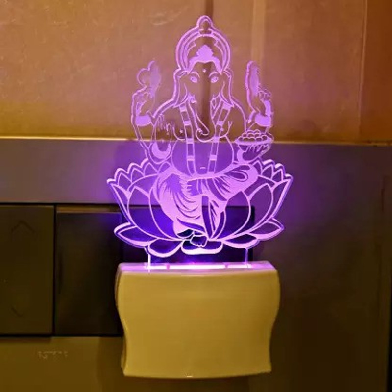 E VYAPAR KENDRA Acrylic Picture Colour Changing Ganesh JI 3D Illusion LED Wall Lamp Wall Lights Lamp Shade(Plastic)