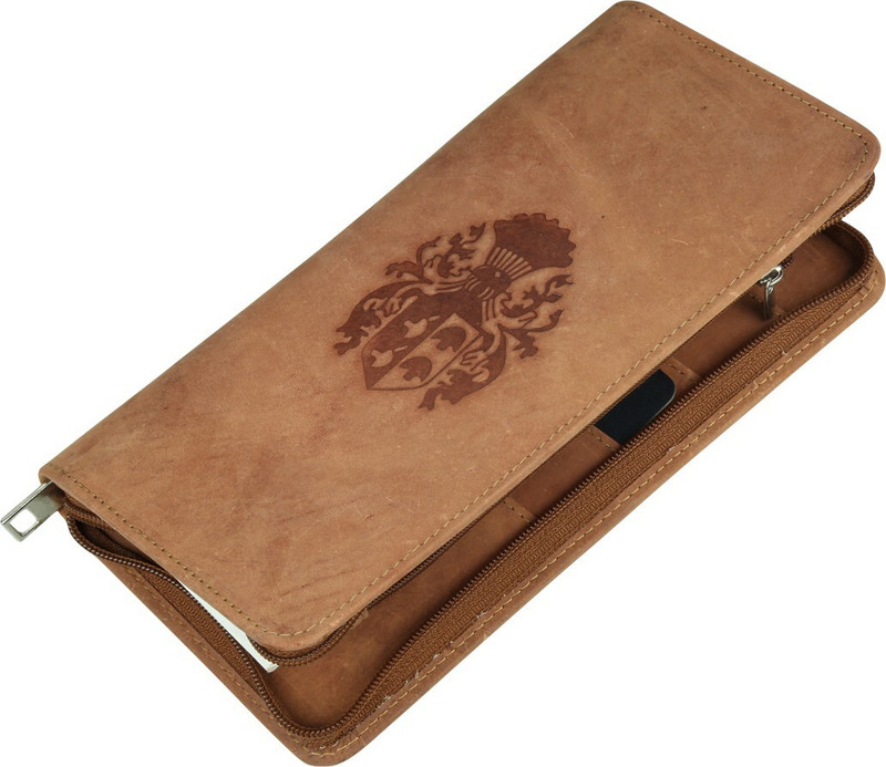 Kan Women Tan Genuine Leather Document Holder(14 Card Slots)