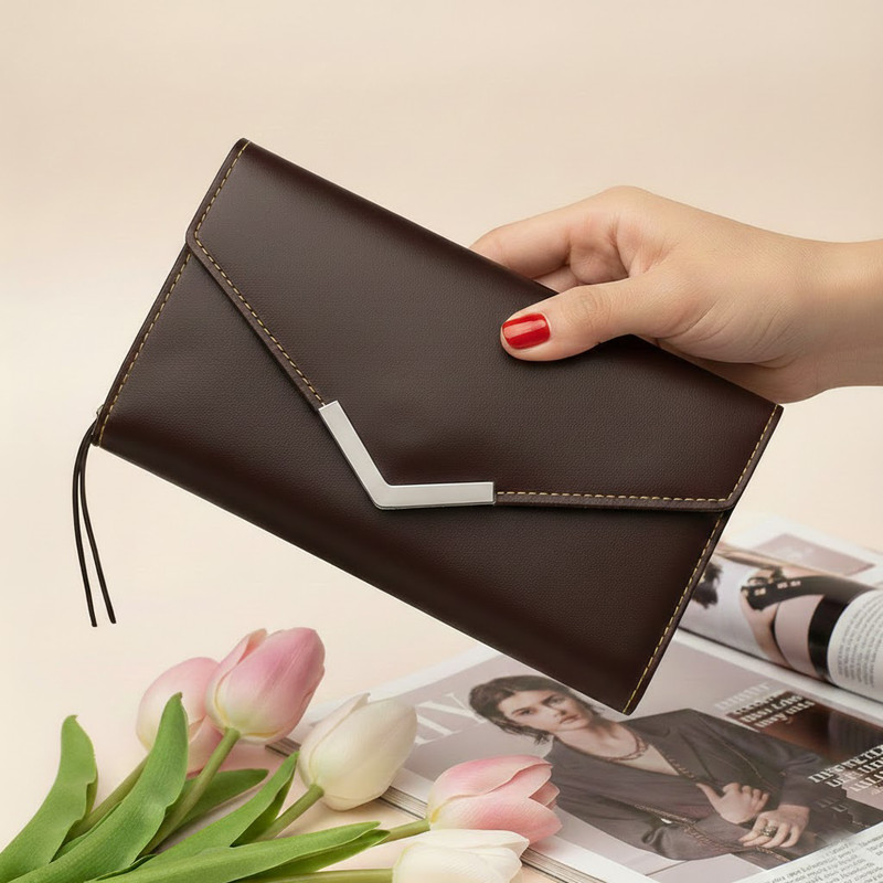 TRIMBARK Women Casual, Formal, Travel Brown Artificial Leather Wrist Wallet(10 Card Slots)