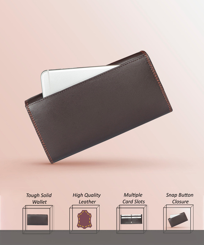 CHIMERA Women Brown Genuine Leather Wrist Wallet(5 Card Slots)