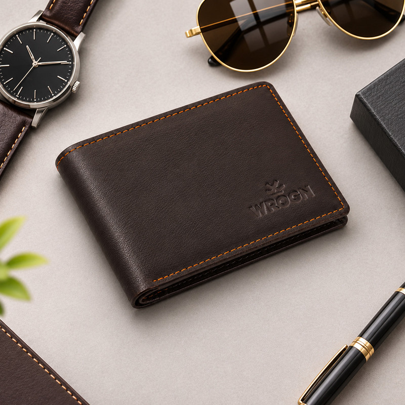 WROGN Men Casual, Formal Black Genuine Leather Wallet(8 Card Slots)