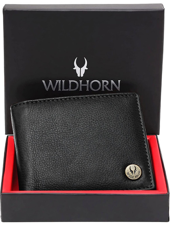 WILDHORN Men Black Genuine Leather Wallet(5 Card Slots)