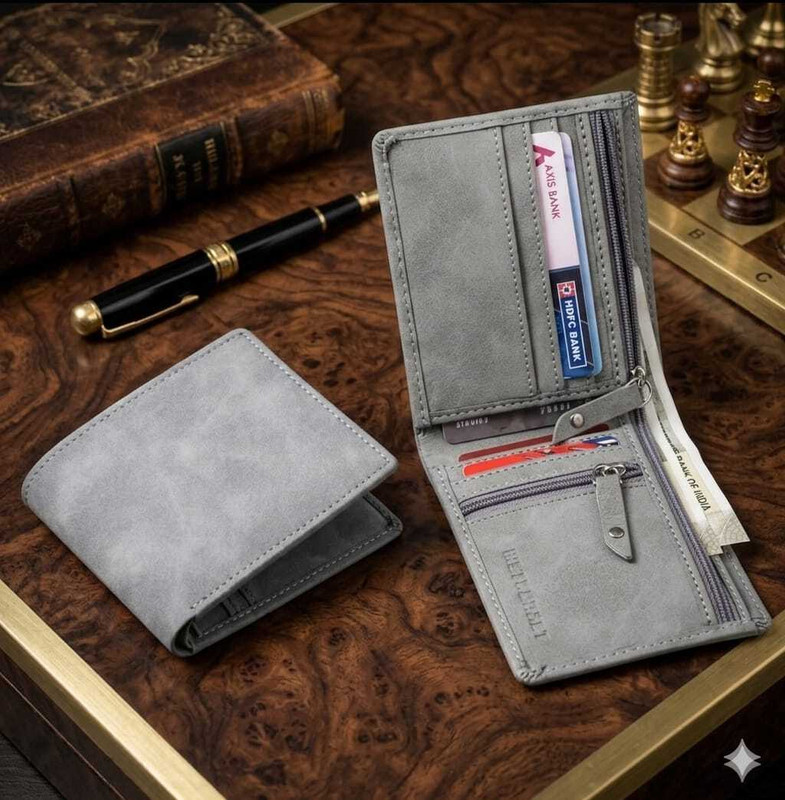 octus trader Men Casual Grey Canvas Wallet(8 Card Slots)