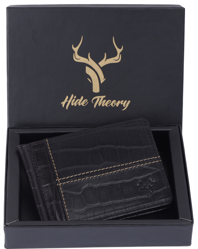 HideTheory Men Trendy Black Genuine Leather Money Clip(8 Card Slots)