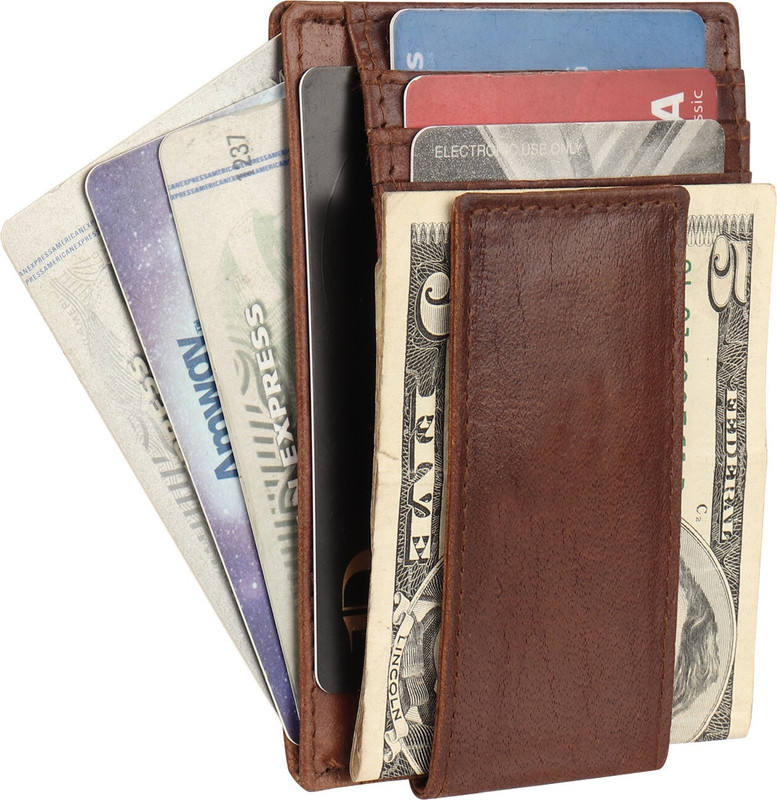 Jungler Men Tan Genuine Leather Money Clip(6 Card Slots)
