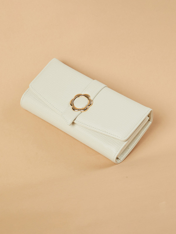 Ginger by Lifestyle Women Casual White Genuine Leather Wallet(2 Card Slots)