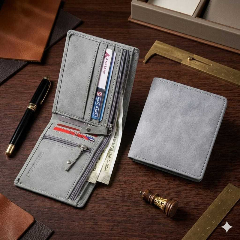 octus trader Boys Casual Grey Canvas Wallet(8 Card Slots)