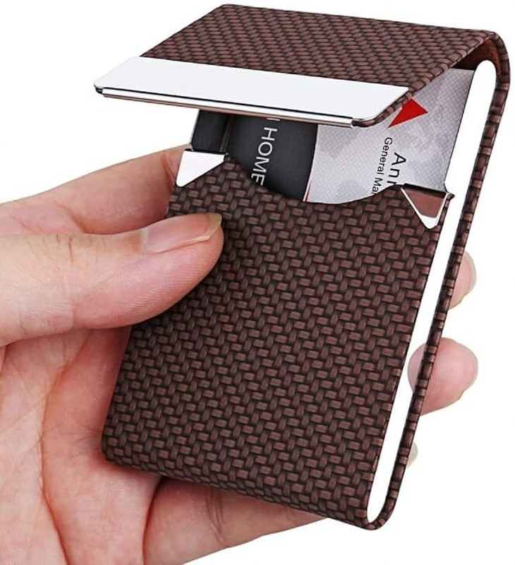 WELMONK Men Casual Brown Genuine Leather Card Holder(6 Card Slots)