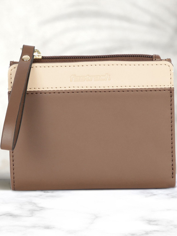 Fastrack Women Casual Brown Artificial Leather Wrist Wallet(1 Card Slot)