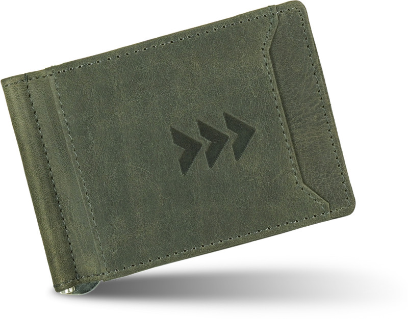 URBAN FOREST Men Green Genuine Leather Money Clip(7 Card Slots)