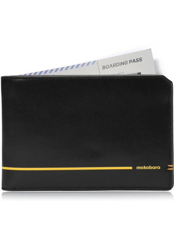 Mokobara Men & Women Travel Black Genuine Leather Document Holder(4 Card Slots)