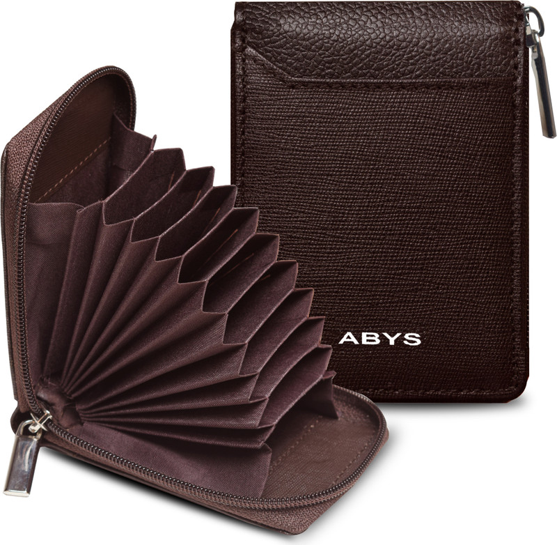 ABYS 100% Genuine Leather Men's Card Holder 15 Card Holder(Set of 1, Brown)