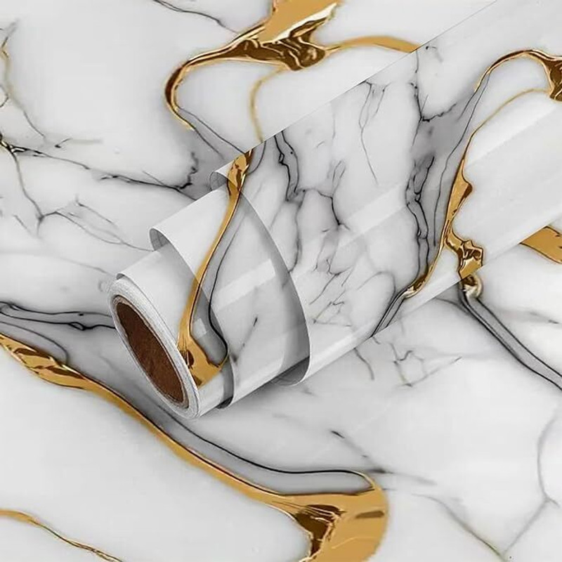 hias 60 cm x 200 cm Decorative Foils, Vinyl Wallpaper(White, Grey, Gold)