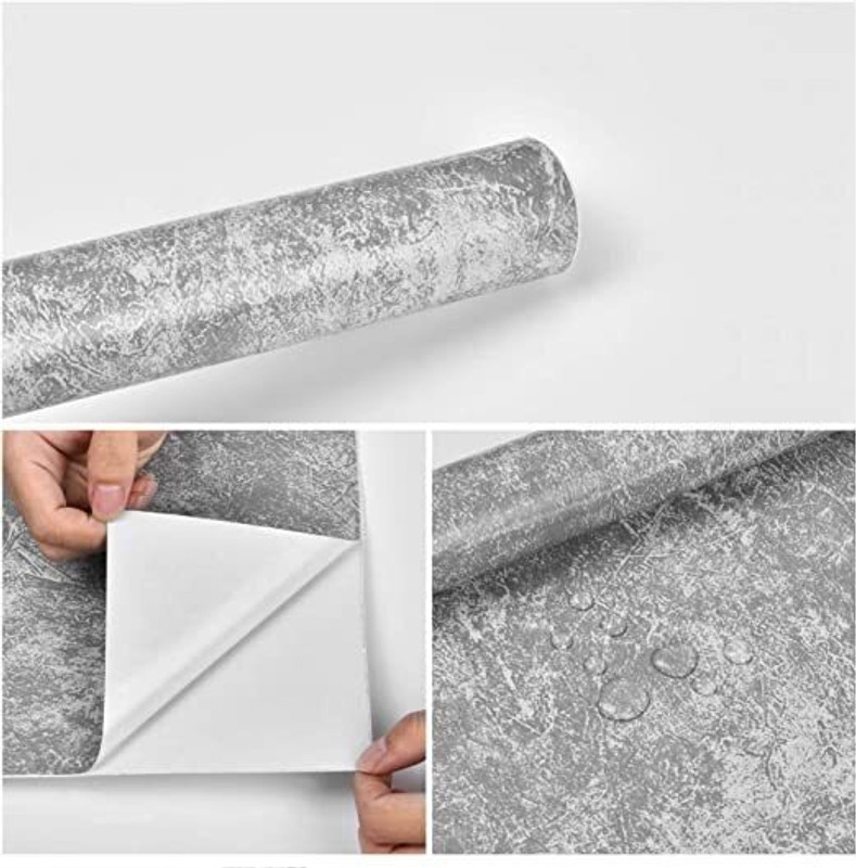 LUXURA CREATIONS 400 cm x 45 cm Waterproof Decorative Vinyl Wallpaper(Grey)