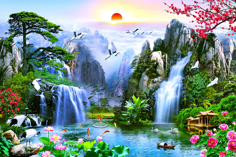 HD PRINT HOUSE 92 cm x 62 cm Waterproof Nature Vinyl Wallpaper(Green)