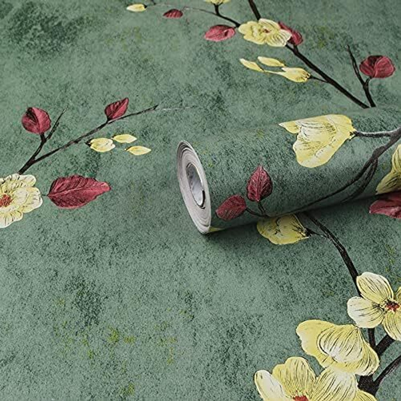 Wow Interiors 1000 cm x 45 cm Waterproof Floral & Botanical Vinyl Wallpaper(Green)