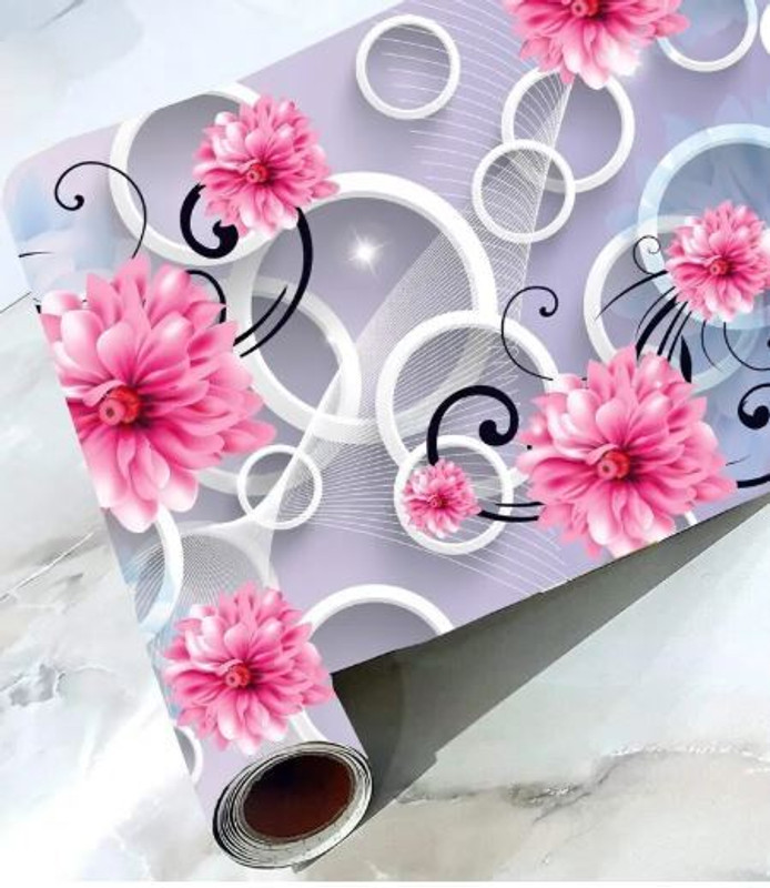 Shree krishna Decor 127 cm x 40 cm Waterproof Floral & Botanical Vinyl Wallpaper(Blue, Pink, White)