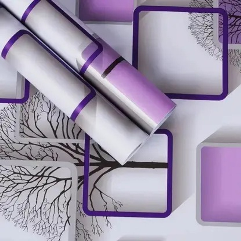 Wow Interiors 1000 cm x 45 cm Waterproof Decorative Vinyl Wallpaper(Purple, White)