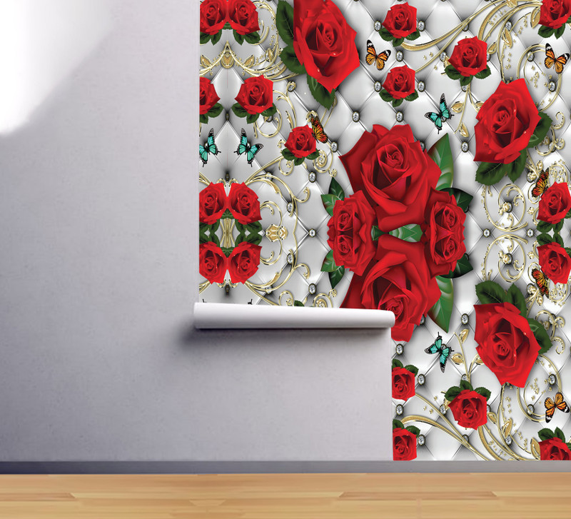 RKDECOR 40 cm x 100 cm Waterproof Floral & Botanical Vinyl Wallpaper(Red)
