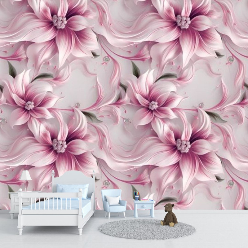 BalajiwallDecor 40 cm x 100 cm Floral & Botanical Vinyl Wallpaper(Pink, Multicolor, Gold, Pack of 5)