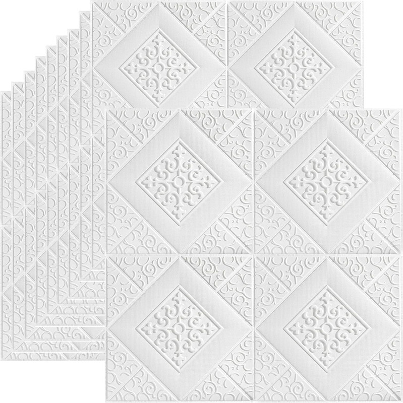 Onbet 70 cm x 70 cm Waterproof Floral & Botanical Embossed Wallpaper(White, Pack of 10)