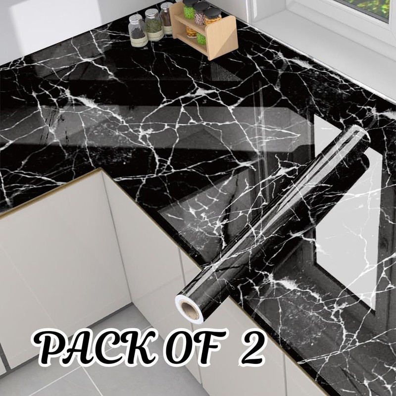 Horlite 60 cm x 200 cm Waterproof Abstract Vinyl Wallpaper(Black, Pack of 2)
