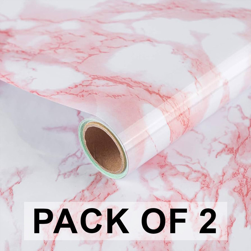 Purvaa Collection 60 cm x 200 cm Waterproof Abstract Vinyl Wallpaper(Pink, Pack of 2)