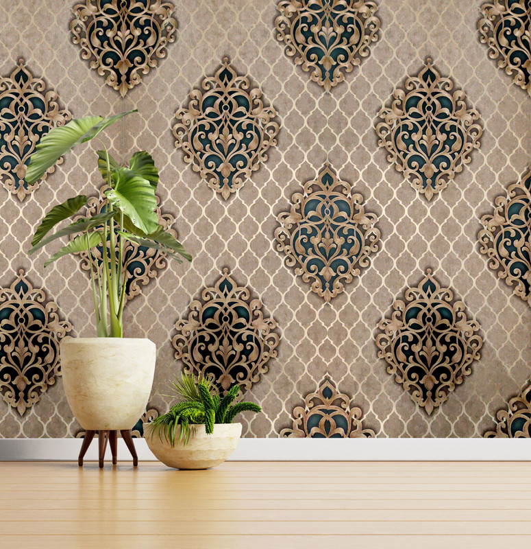 konark designer wallpapers 1000 cm x 53 cm Floral & Botanical Embossed Wallpaper(Multicolor)