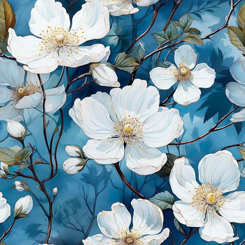HOMEMATES 304.8 cm x 45.72 cm Waterproof Floral & Botanical Vinyl Wallpaper(Blue, White)
